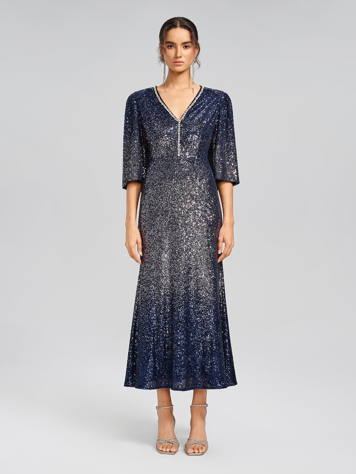 Gradient Sequin Cape Sleeve Dress (Belt Not Included)