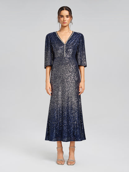 Gradient Sequin Cape Sleeve Dress (Belt Not Included)