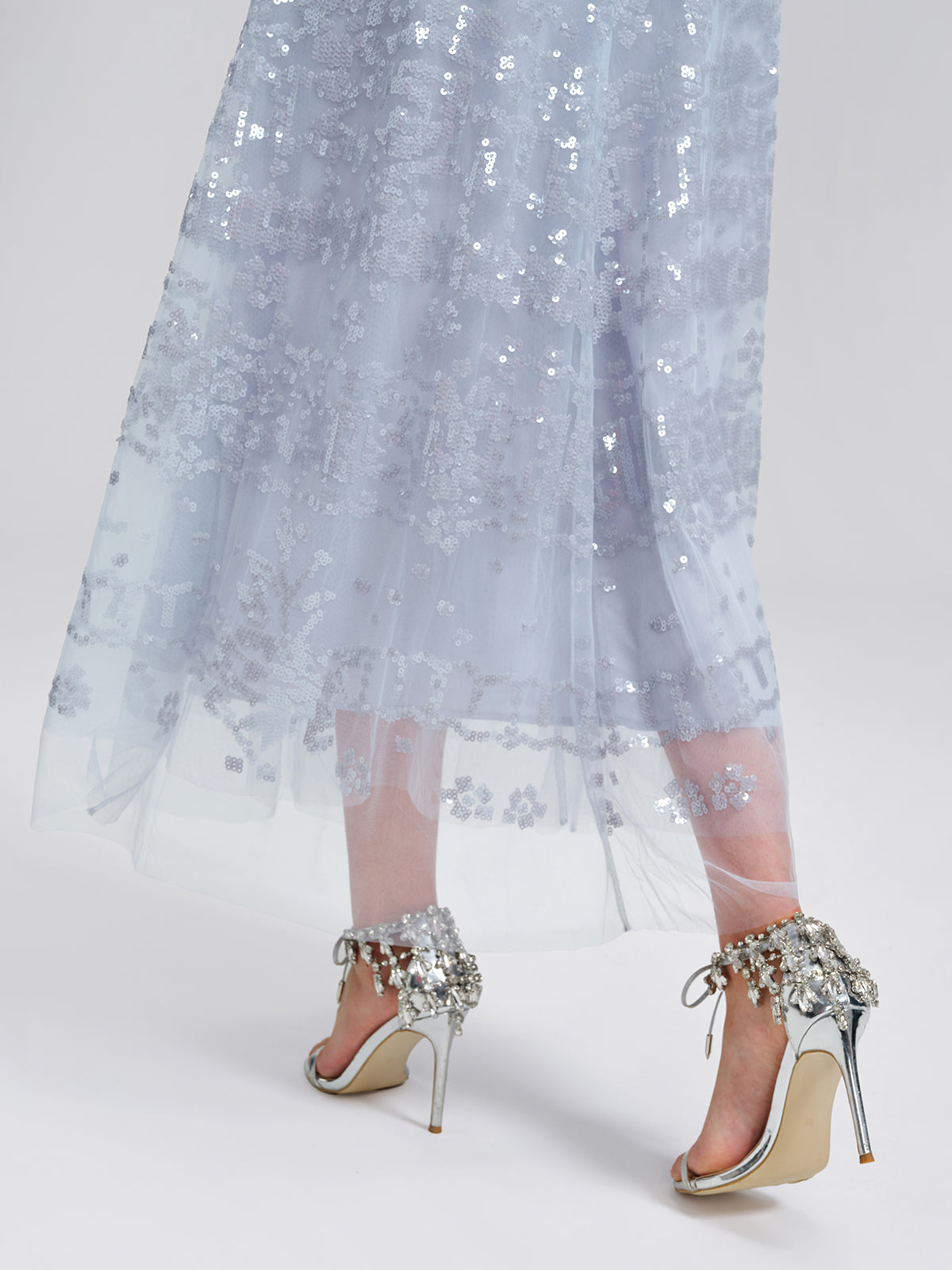 Sequin Embroidered Tulle Maxi Dress