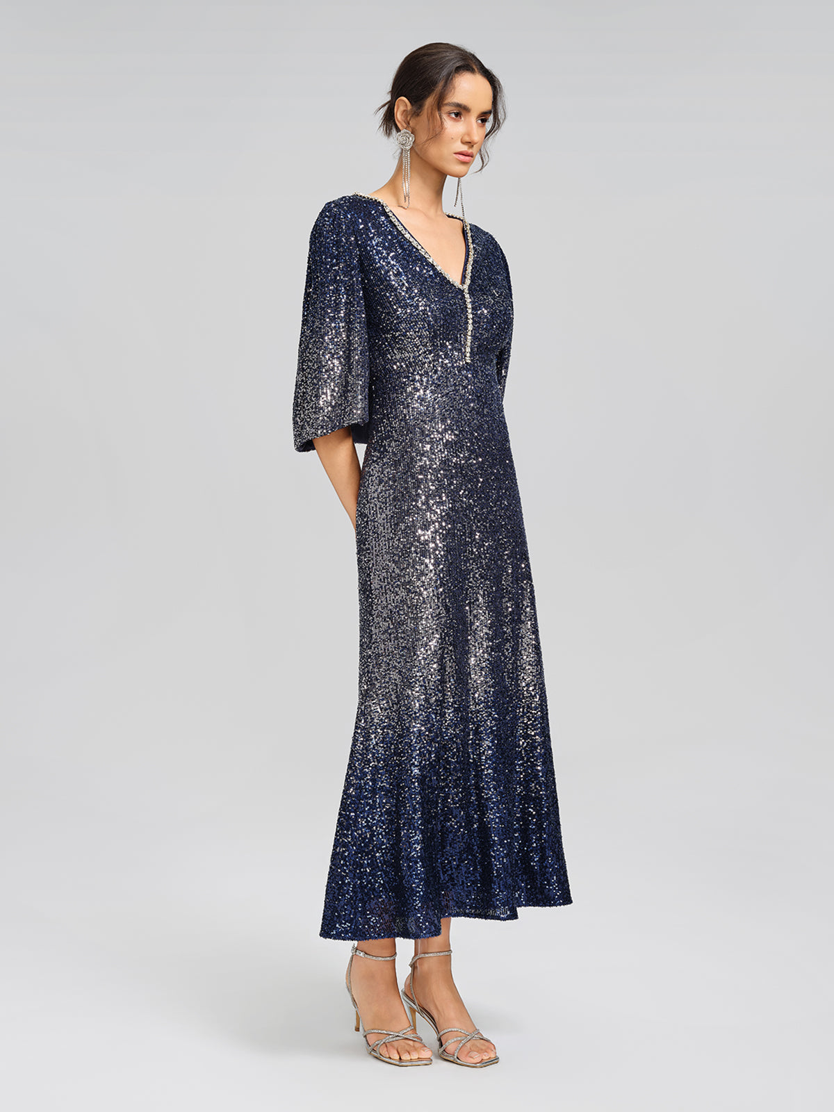 Gradient Sequin Cape Sleeve Dress (Belt Not Included)