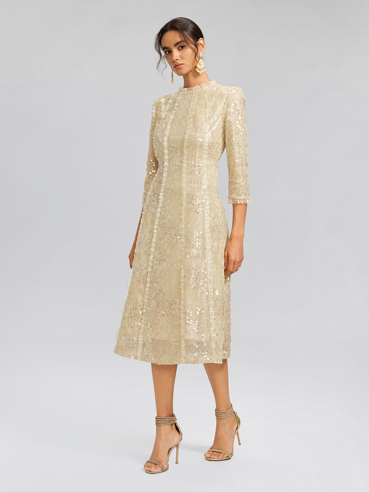 Sequin-Embellished Ruffle-Trimmed Dress