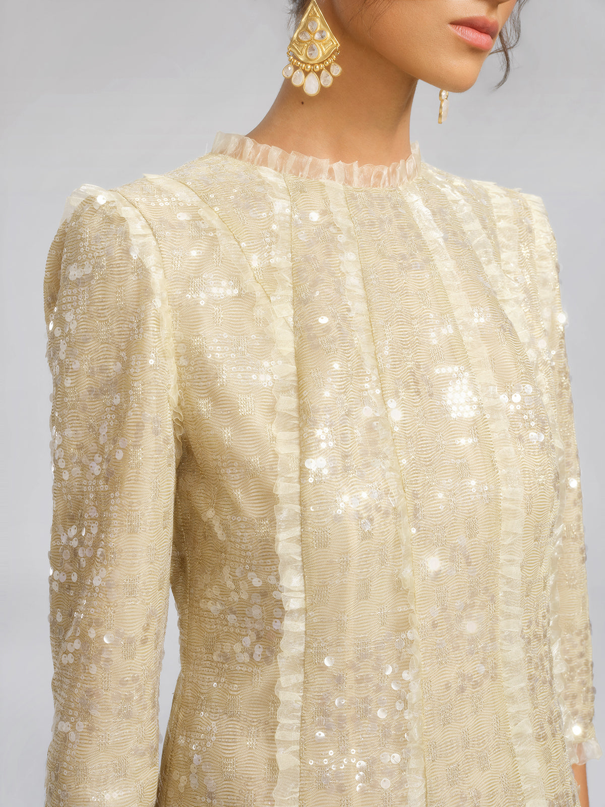 Sequin-Embellished Ruffle-Trimmed Dress