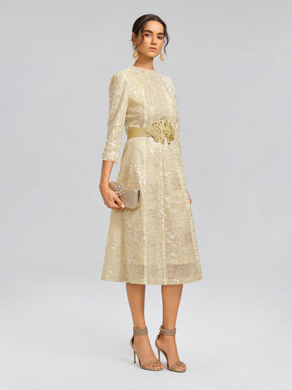 Sequin-Embellished Ruffle-Trimmed Dress