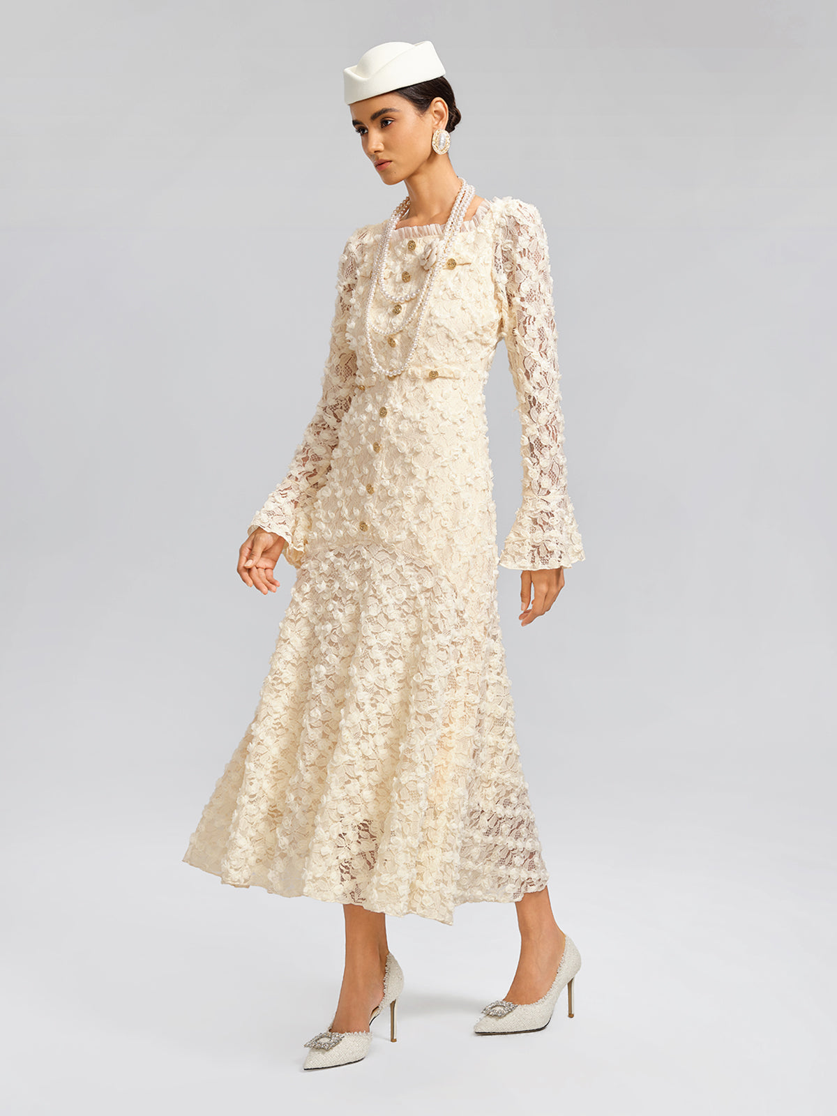 Lace Mermaid Floral Ruffle Dress