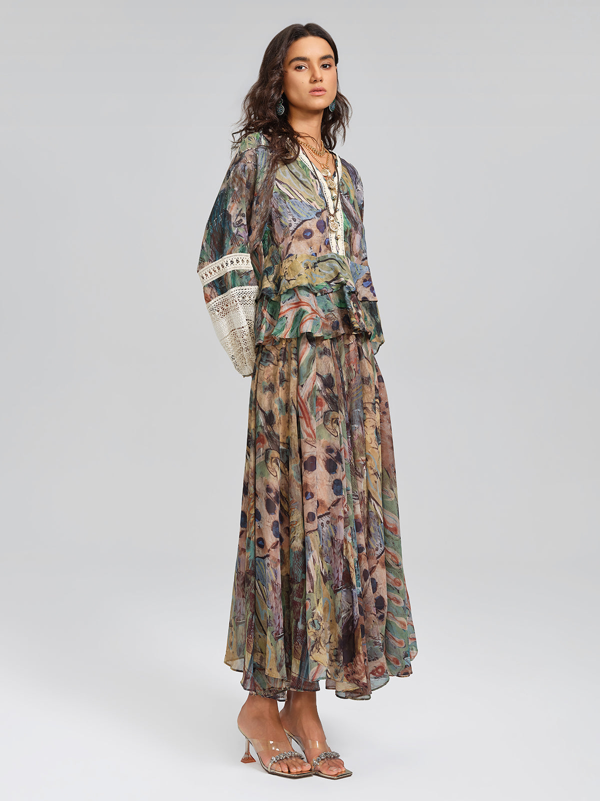 Print Elastic-Waist A-Line Skirt