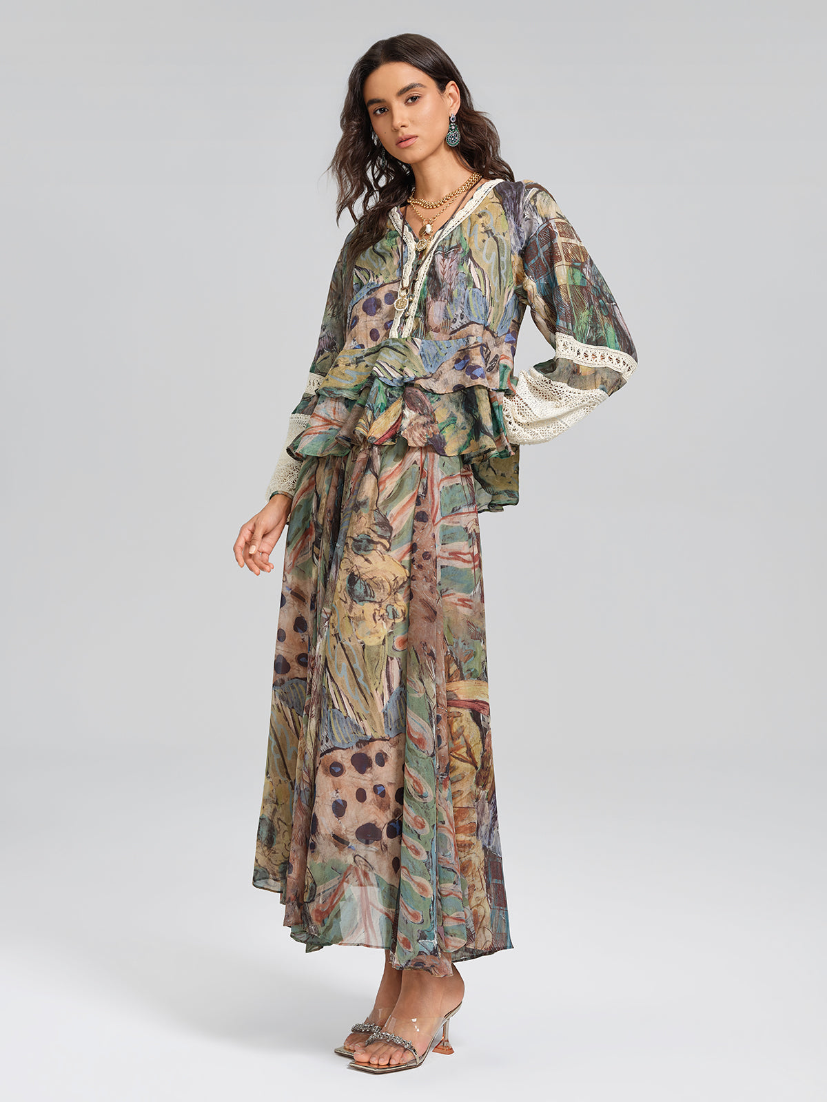 Print Elastic-Waist A-Line Skirt