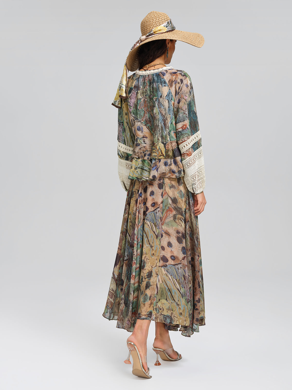 Print Elastic-Waist A-Line Skirt