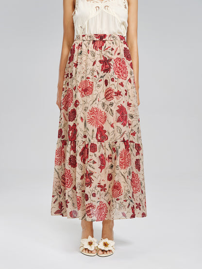 Silk Metallic-Stripe Elasticated Waist Vine Skirt