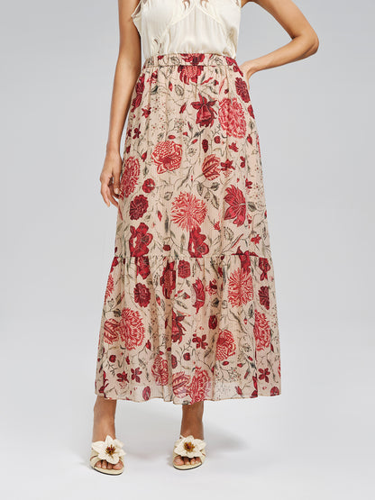 Silk Metallic-Stripe Elasticated Waist Vine Skirt