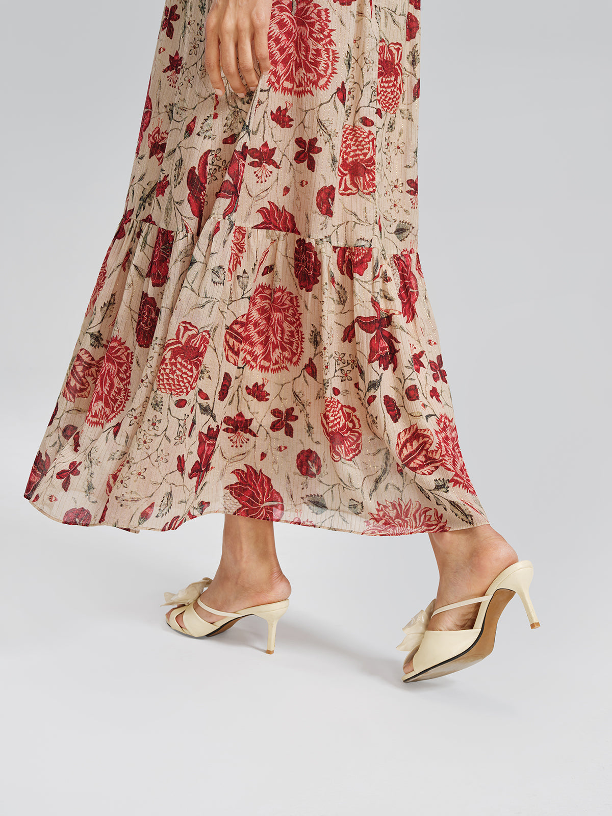 Silk Metallic-Stripe Elasticated Waist Vine Skirt