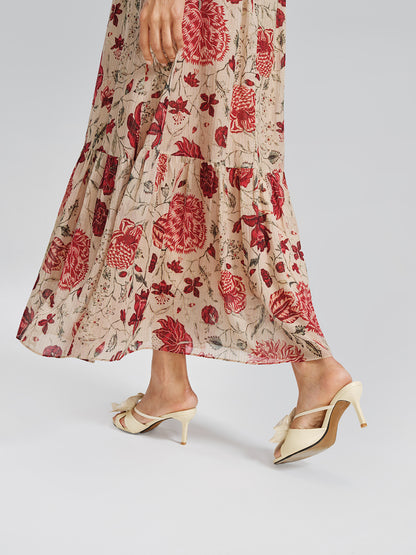 Silk Metallic-Stripe Elasticated Waist Vine Skirt