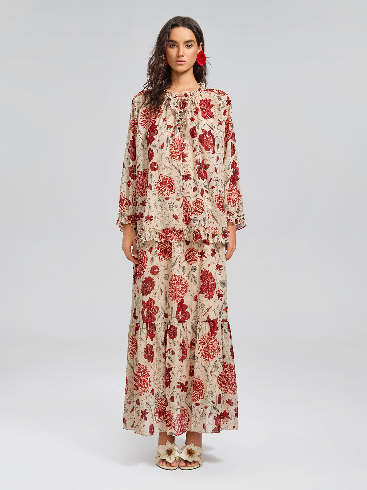 Silk Metallic-Stripe Elasticated Waist Vine Skirt