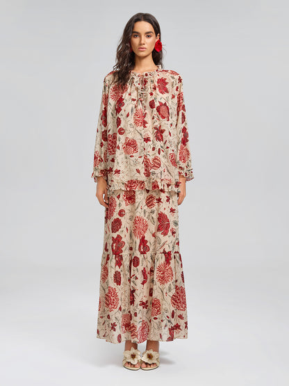 Silk Metallic-Stripe Elasticated Waist Vine Skirt