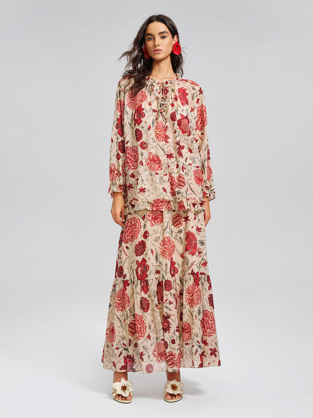 Silk Metallic-Stripe Elasticated Waist Vine Skirt