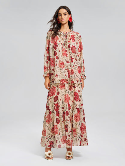 Silk Metallic-Stripe Elasticated Waist Vine Skirt