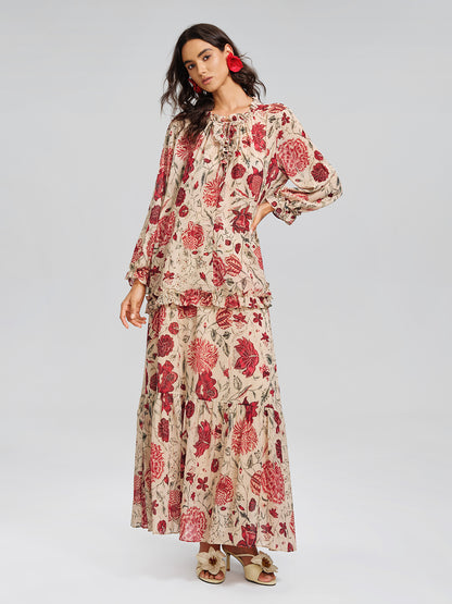 Silk Metallic-Stripe Elasticated Waist Vine Skirt