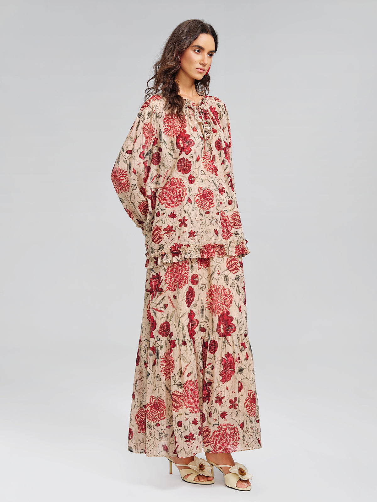 Silk Metallic-Stripe Elasticated Waist Vine Skirt