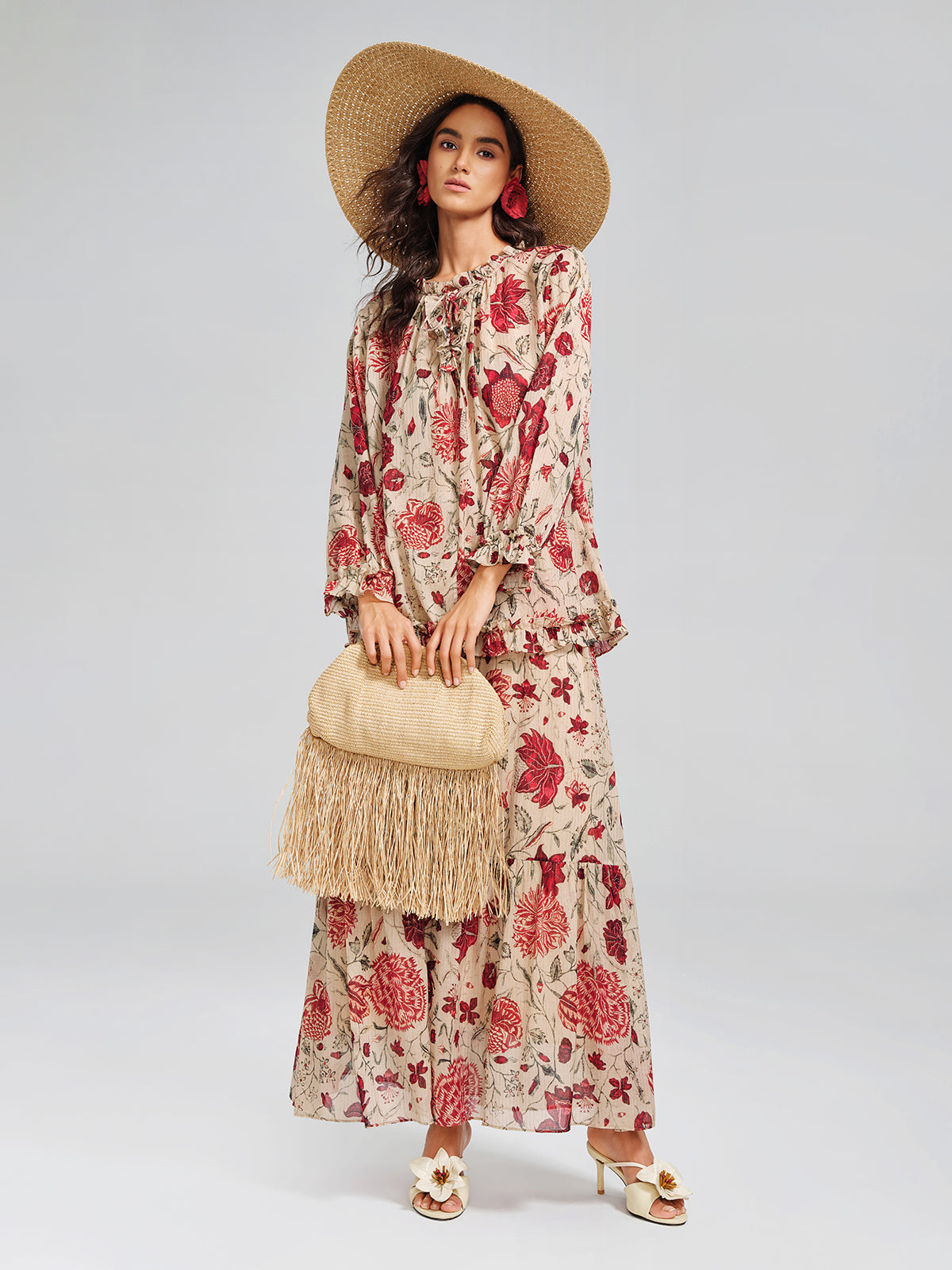 Silk Metallic-Stripe Elasticated Waist Vine Skirt