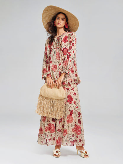 Silk Metallic-Stripe Elasticated Waist Vine Skirt