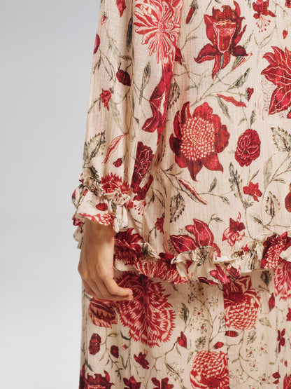 Silk Metallic-Stripe Vine Pattern Blouse