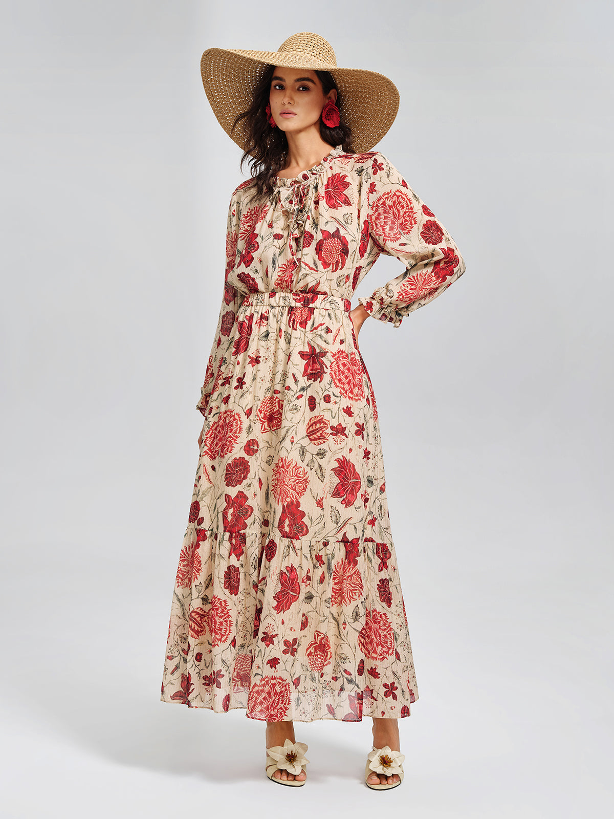 Silk Metallic-Stripe Elasticated Waist Vine Skirt