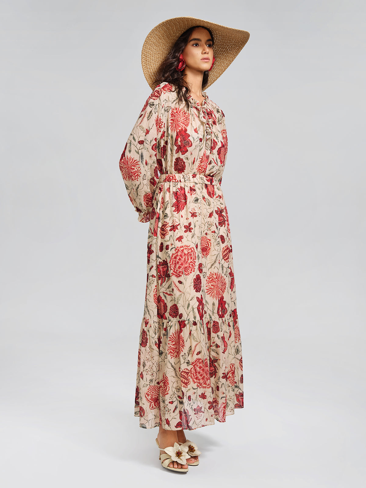 Silk Metallic-Stripe Elasticated Waist Vine Skirt