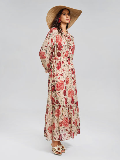 Silk Metallic-Stripe Elasticated Waist Vine Skirt