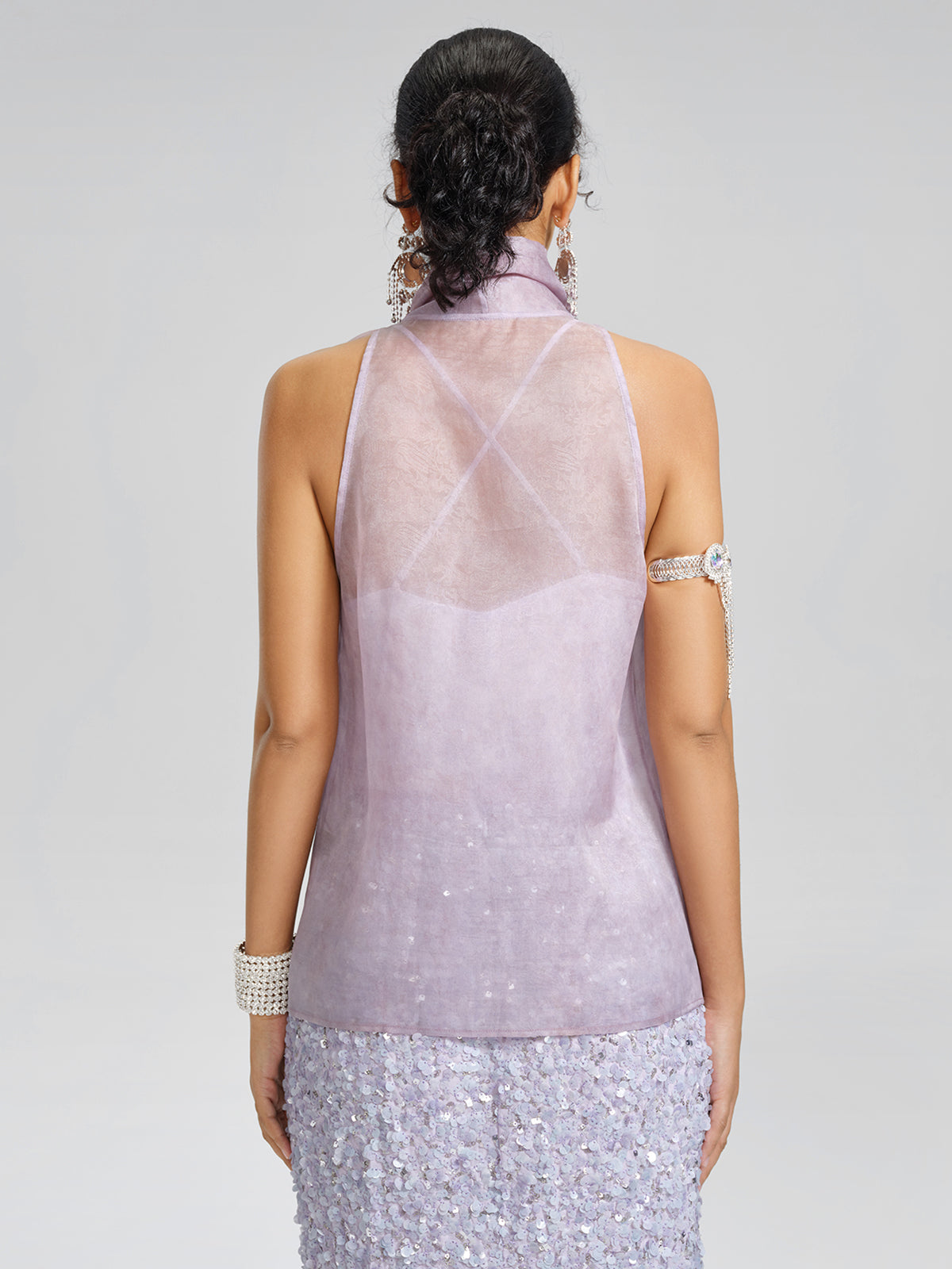 Mulberry Silk Tie-Neck Sleeveless Top (Camisole Included)