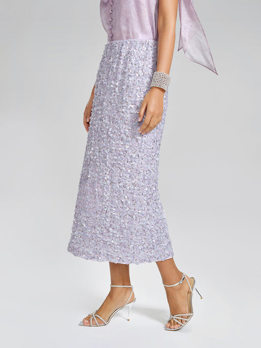 Lavender Sequin Straight-Cut Skirt