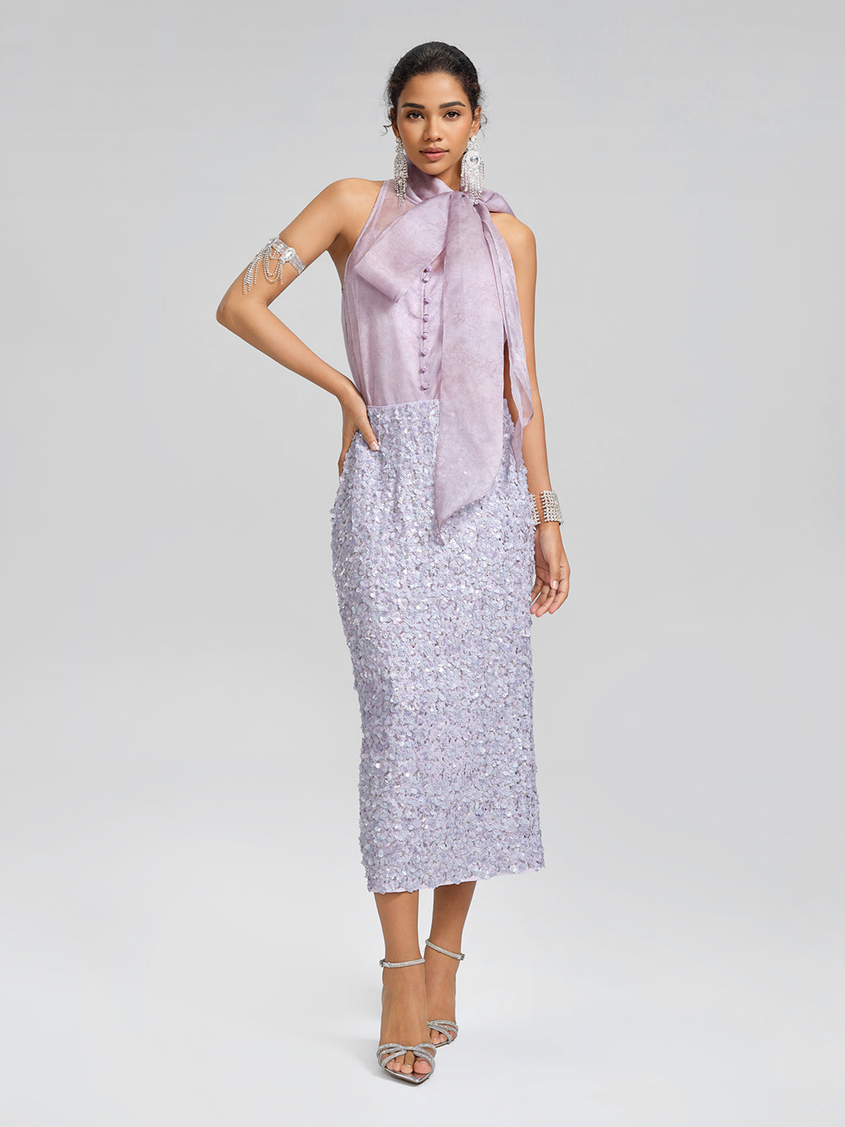 Lavender Sequin Straight-Cut Skirt