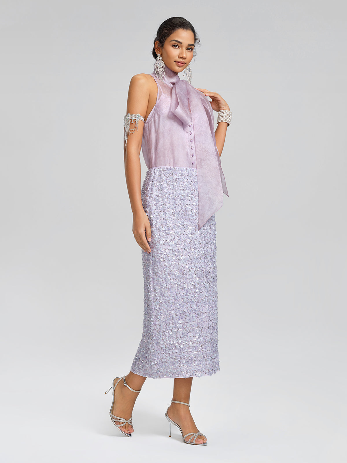 Lavender Sequin Straight-Cut Skirt