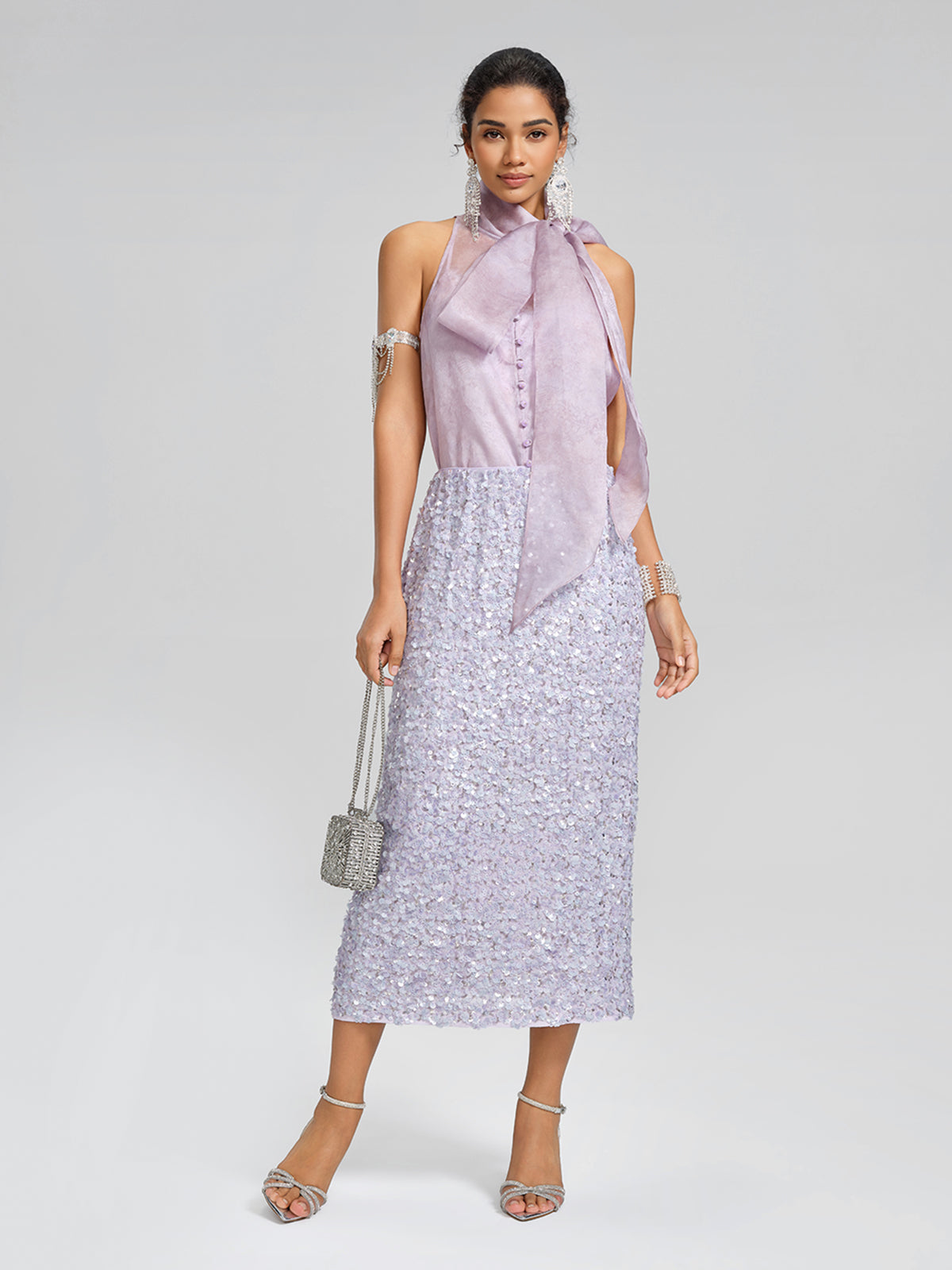Lavender Sequin Straight-Cut Skirt