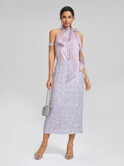 Mulberry Silk Tie-Neck Sleeveless Top (Camisole Included)