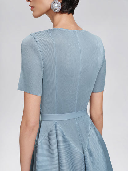 Cutout Burnout Beaded Pleated Dress (Waist Tie Included)