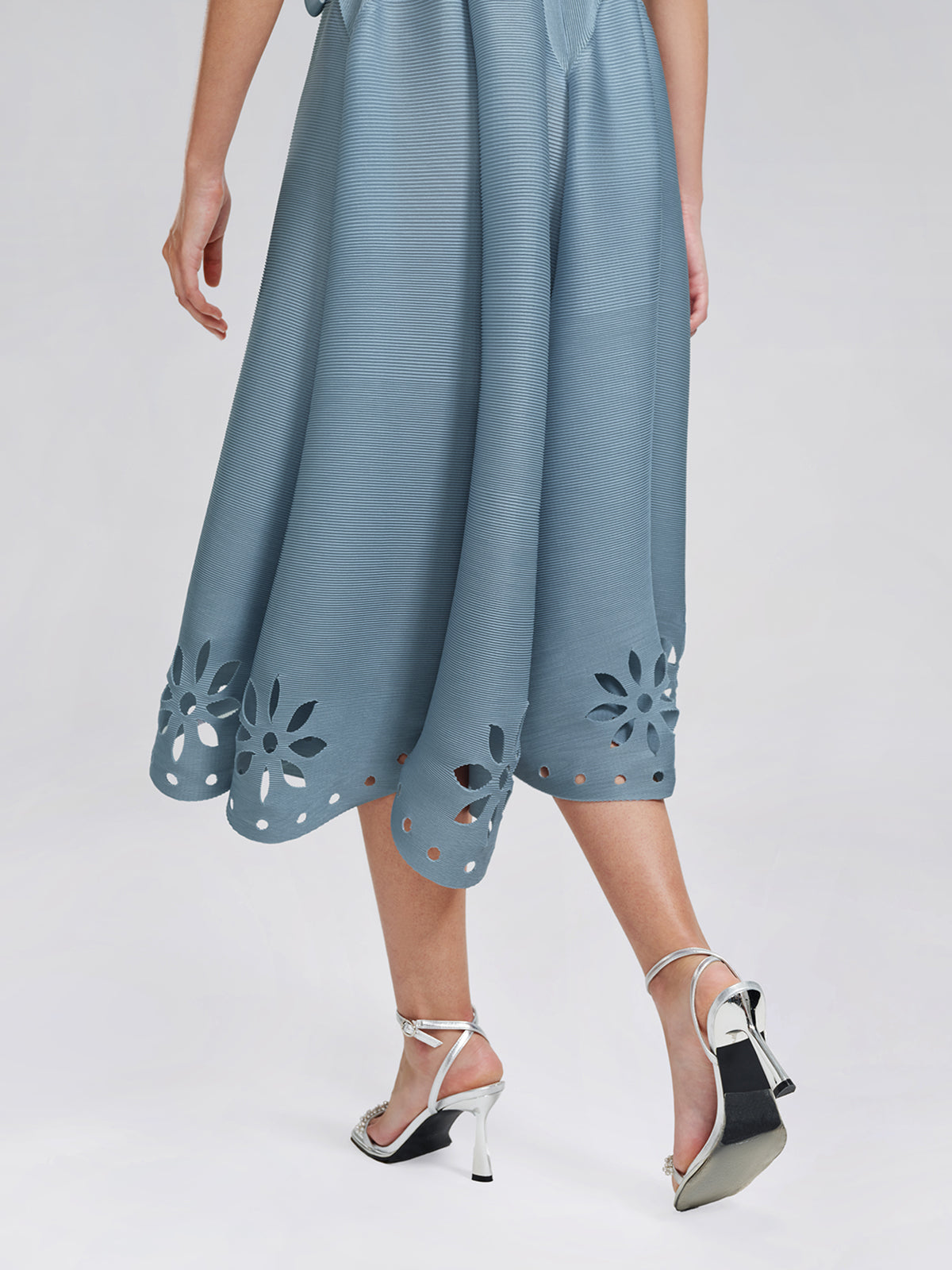 Cutout Burnout Beaded Pleated Dress (Waist Tie Included)