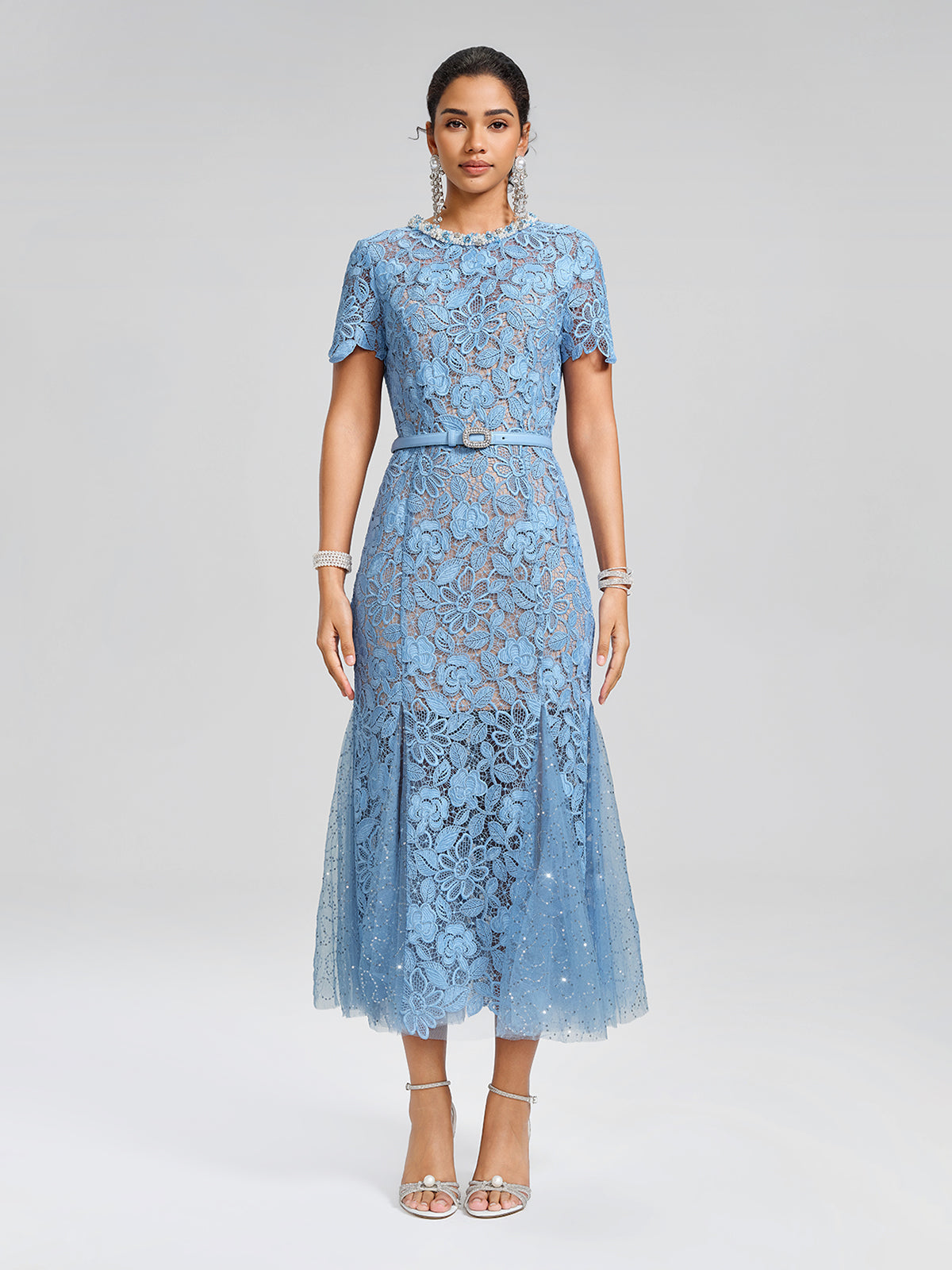 Cutout Floral Lace Mermaid Gown (Slip Dress & Belt Included)