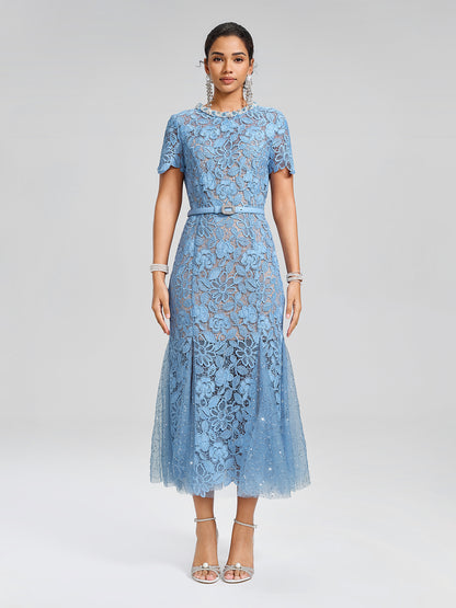 Cutout Floral Lace Mermaid Gown (Slip Dress & Belt Included)