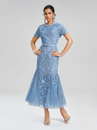 Cutout Floral Lace Mermaid Gown (Slip Dress & Belt Included)