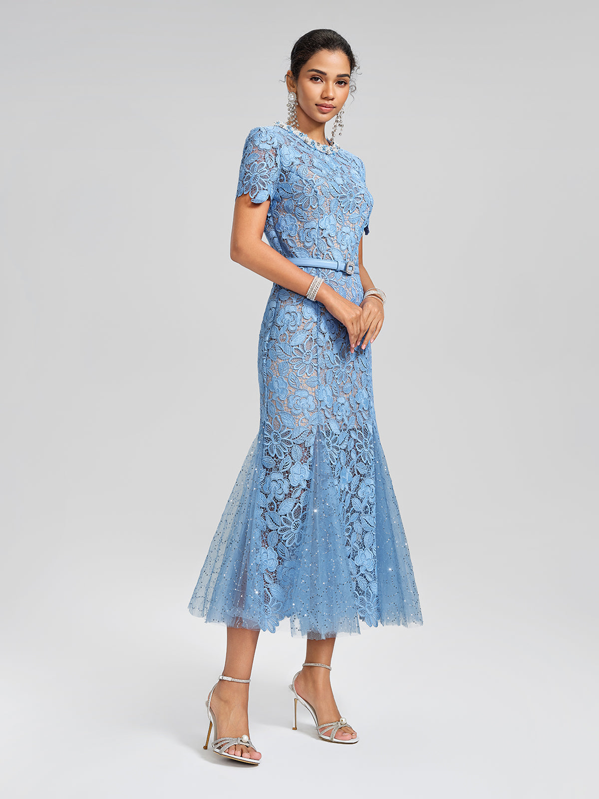 Cutout Floral Lace Mermaid Gown (Slip Dress & Belt Included)