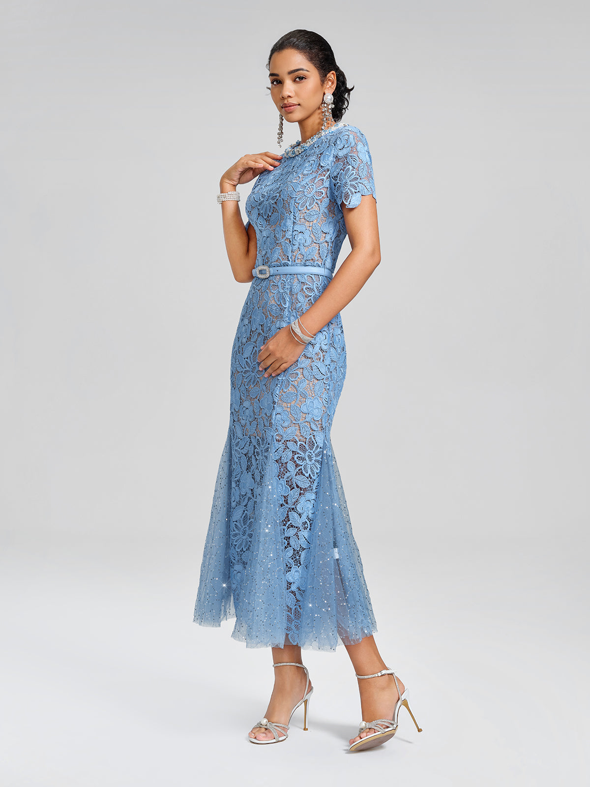 Cutout Floral Lace Mermaid Gown (Slip Dress & Belt Included)