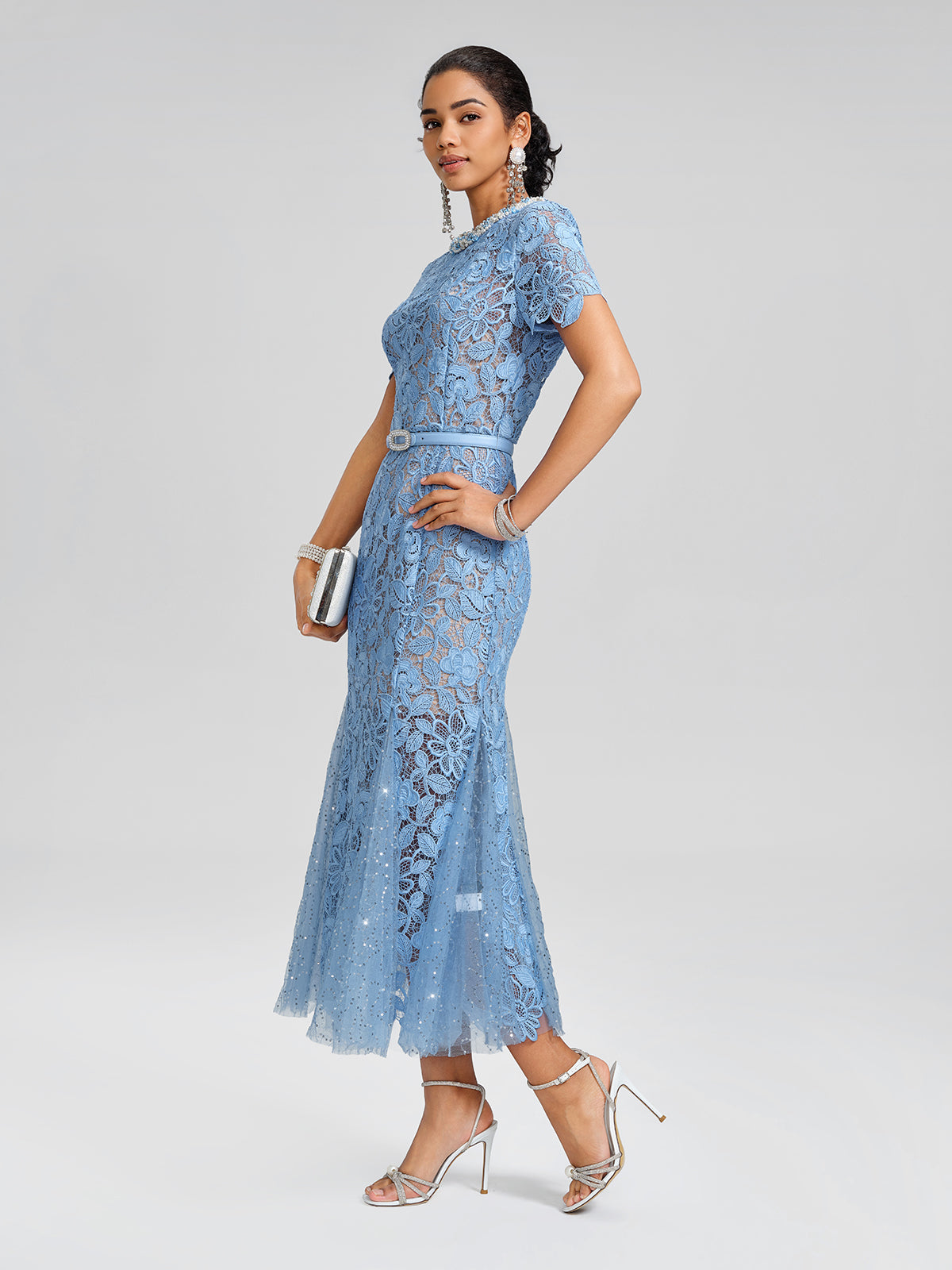 Cutout Floral Lace Mermaid Gown (Slip Dress & Belt Included)