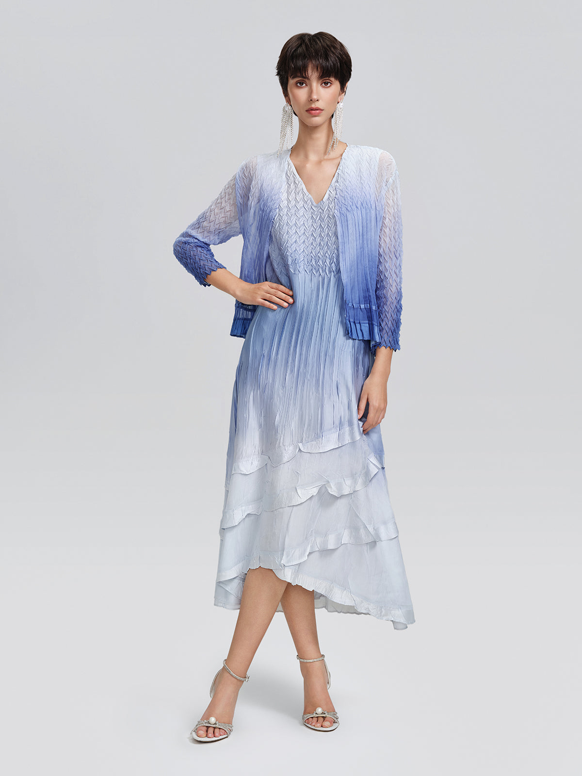 Pleated Gradient Two-piece High-waist Dress Set