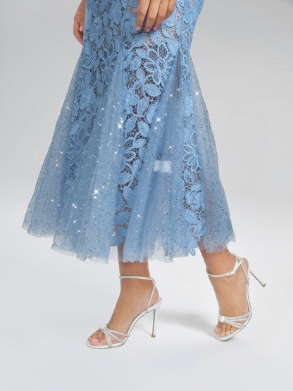 Cutout Floral Lace Mermaid Gown (Slip Dress & Belt Included)