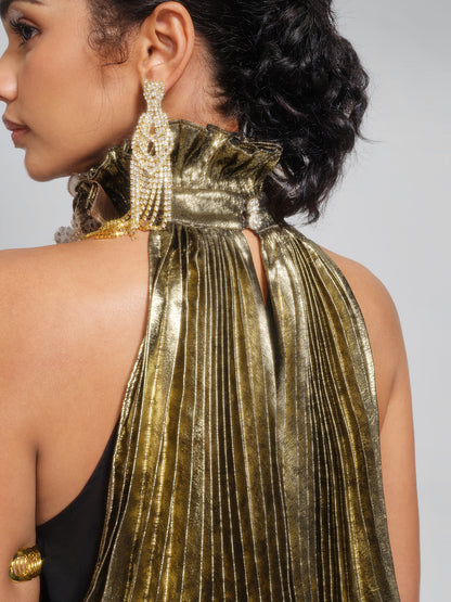 Metallic Pleated Organza-Floral Blouse