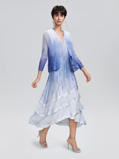 Pleated Gradient Two-piece High-waist Dress Set