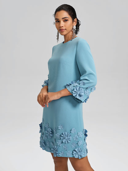 3D Floral Embellished Shift Dress