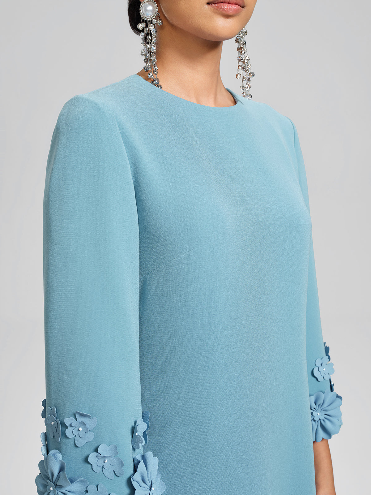 Women's 3D Floral Embellished Shift Lake-Blue Dress – RICHRADIQS