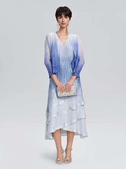 Pleated Gradient Two-piece High-waist Dress Set