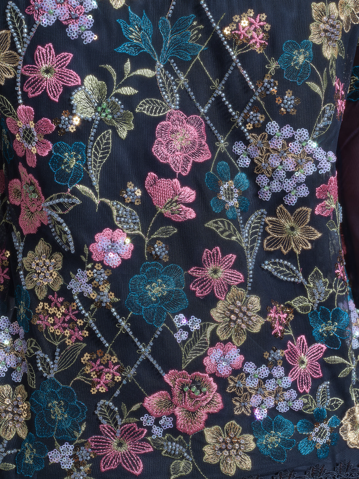 Beaded Floral Embroidery Lace-Panel Blouse (Camisole Included)