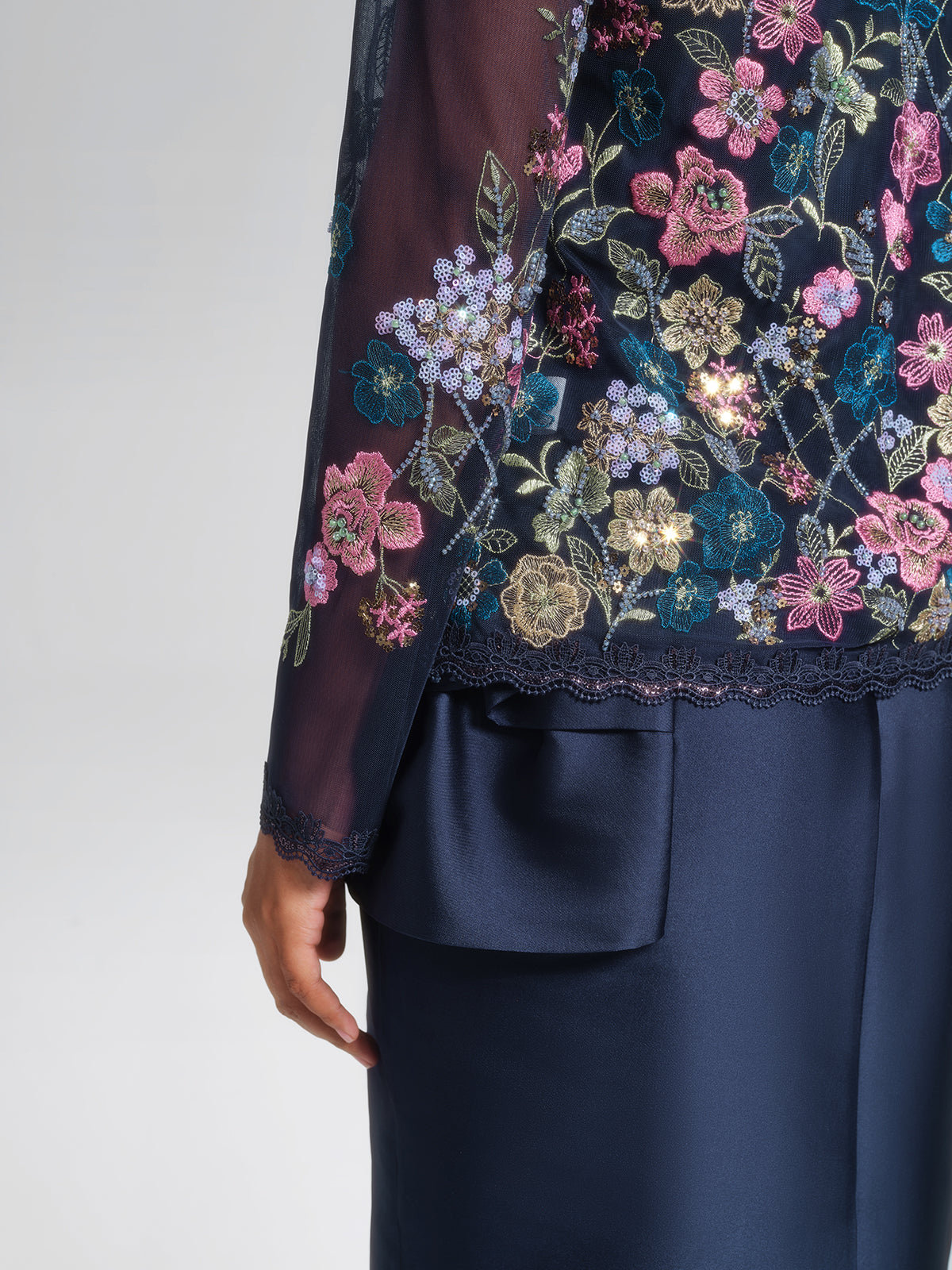 Beaded Floral Embroidery Lace-Panel Blouse (Camisole Included)